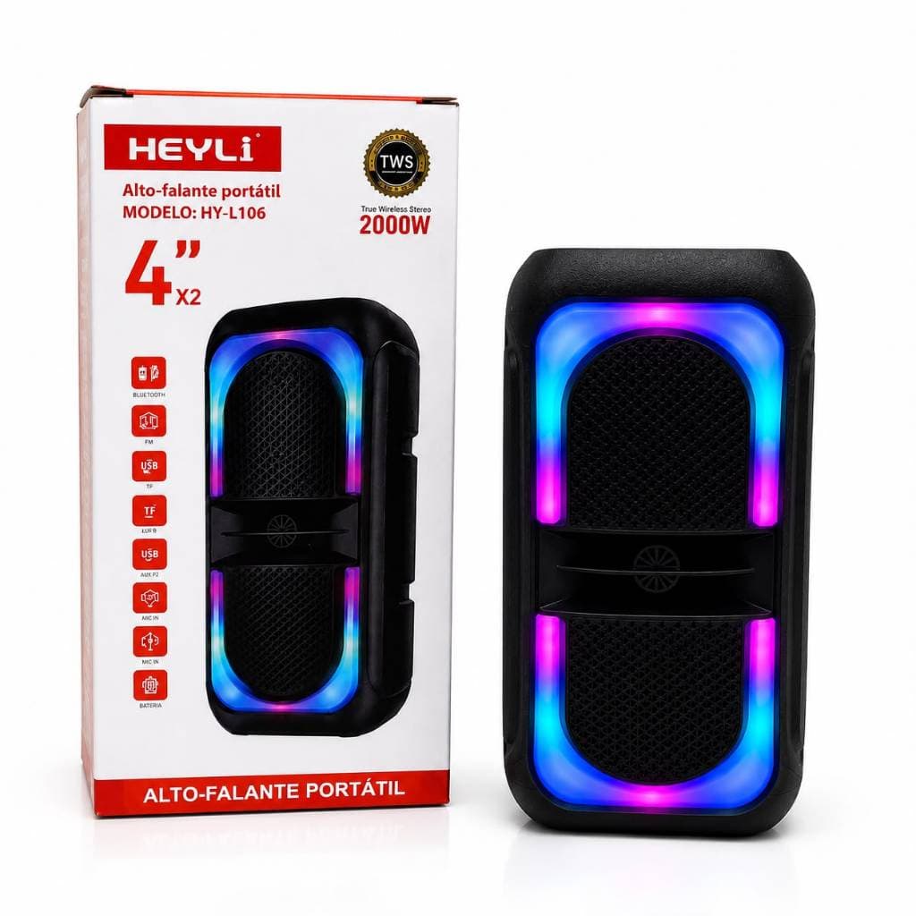 Caixa de Som Portátil 2000W PMPO Bluetooth TWS Som Potente LED RGB USB TF Entrada para Microfone