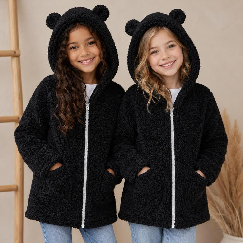 Casaco Teddy Infantil Feminino Peluciado | Quente, Fofinho e Confortável | Jaqueta de Inverno/Outono Leve e Macia