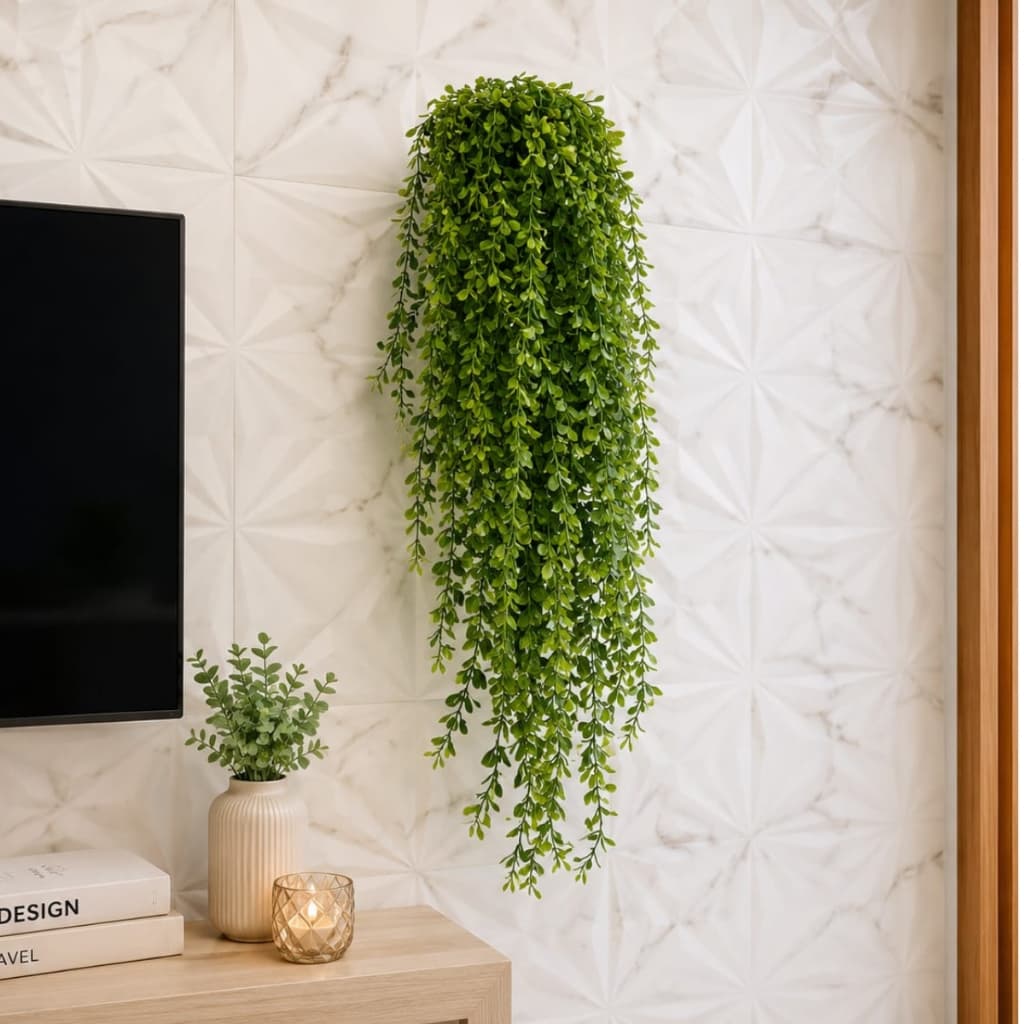 arranjo montado de parede com folhagens de ficus, samambaia artificial decoração
