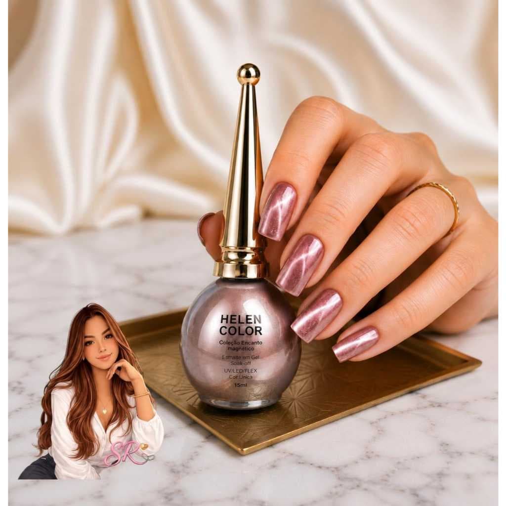 Helen Color Esmalte em Gel Magnético Efeito Olho de Gato Helen Color Brilho Intenso Alta Durabilidade 15 ml