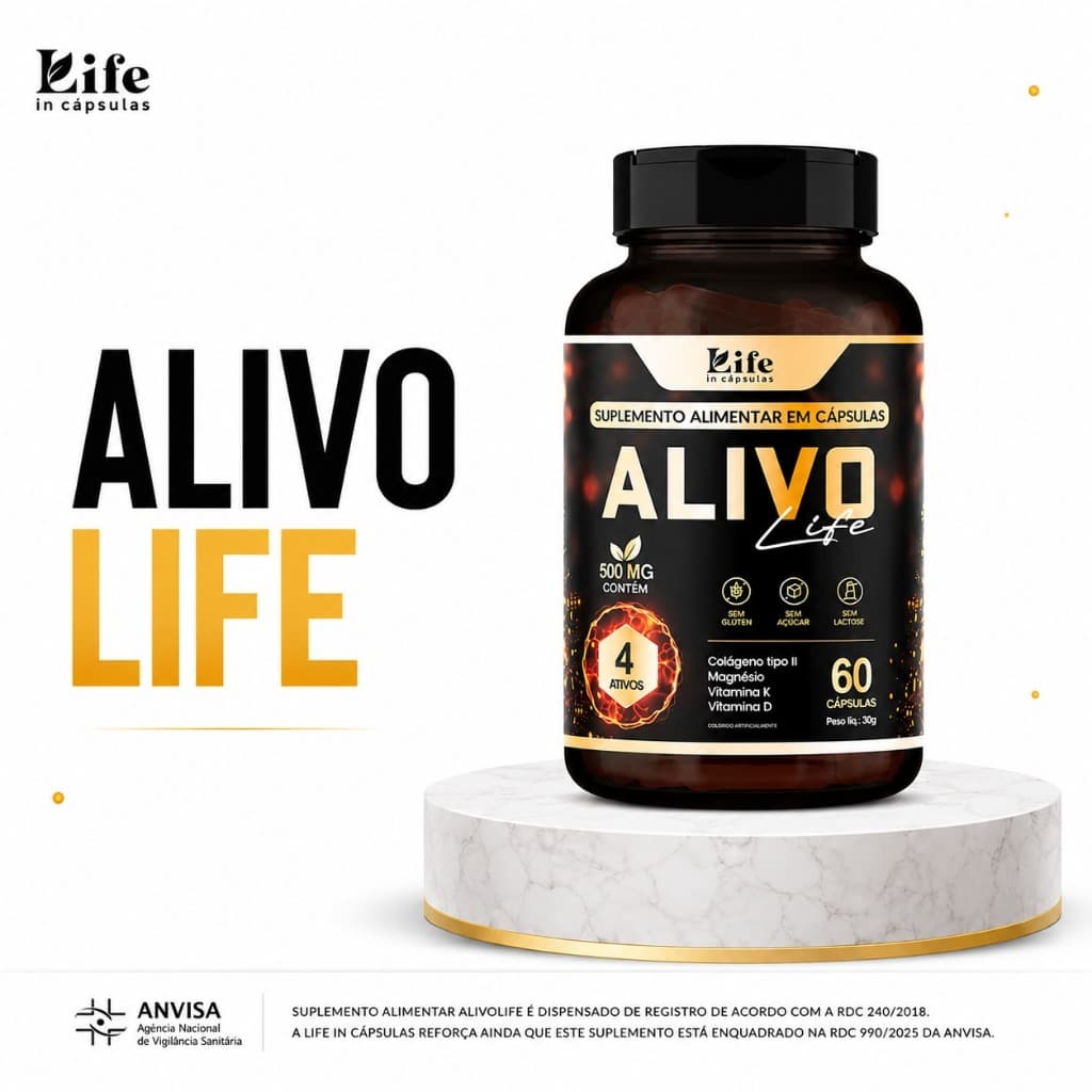 1 Un de Alivo Life - 60 Cápsulas  - Envio Imediato - Colágeno Magnésio Vitamina K e D. Envio Rápido