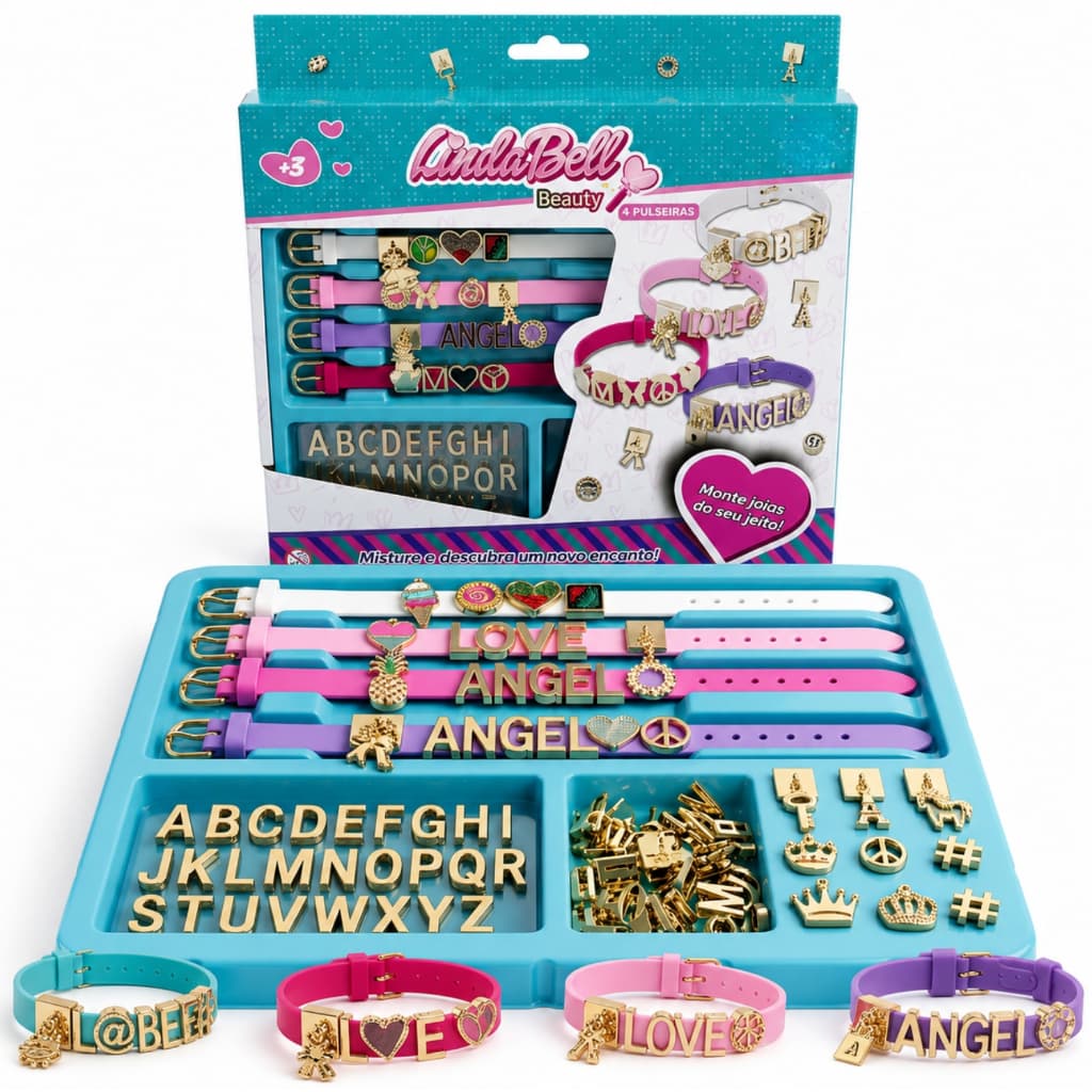Kit Miçangas Infantil Completo Pulseiras Letras Pingentes Artesanato Presente Menina