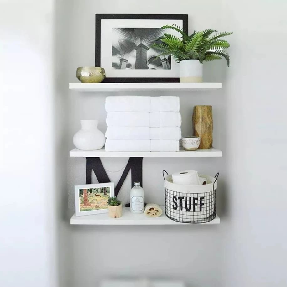 Prateleira Lisa Branca 30x10cm MDP Luxo Nichos Sala Cozinha Quarto Banheiro Com Kit De Instalação