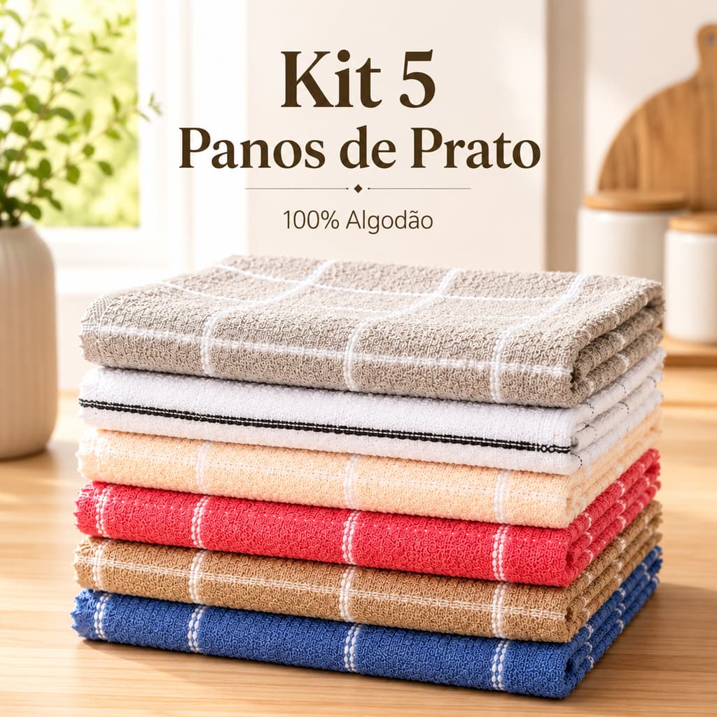 Kit 5 Panos de Prato 100% Algodão Felpudo Chef Premium Xadrez Macio Atoalhado 45x70cm