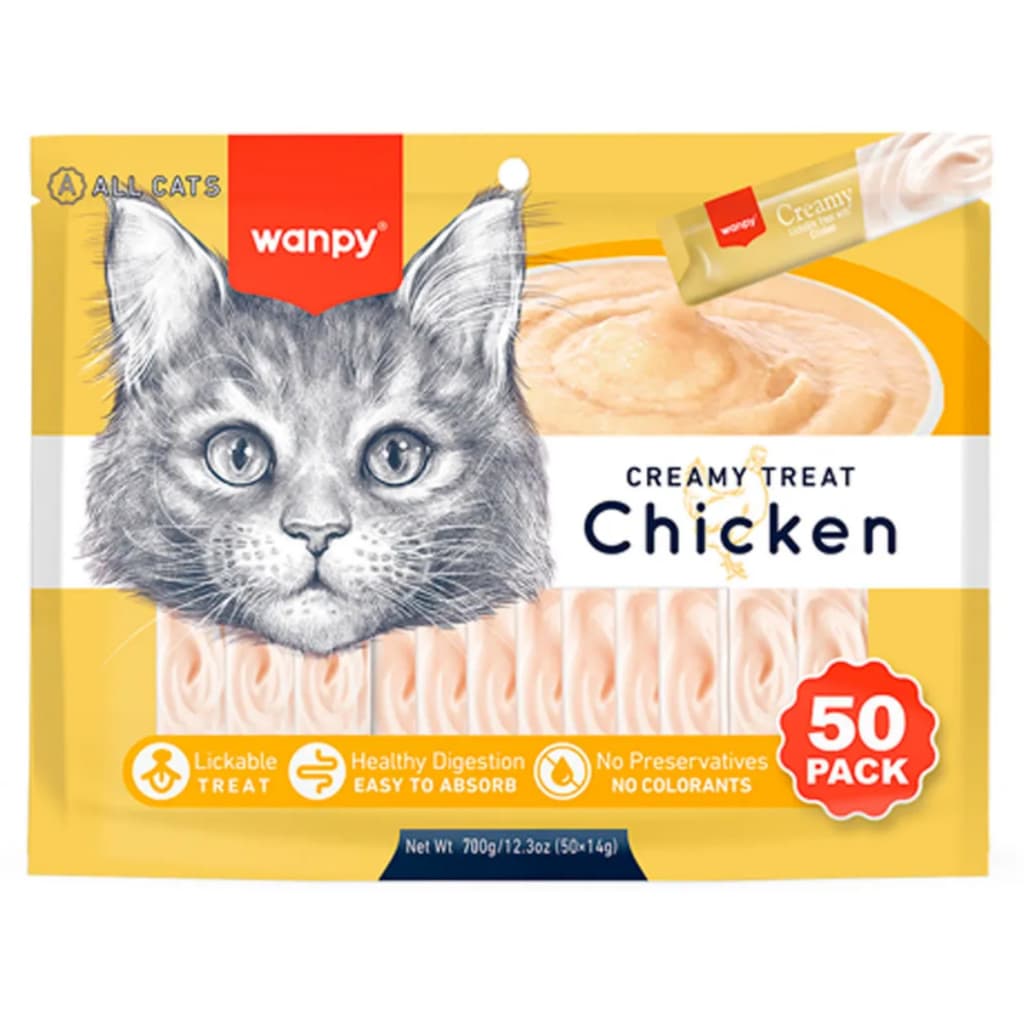 Petisco para gatos Wanpy Creamy Sabor Frango Pacote com 50 tubos 14gx50 700g