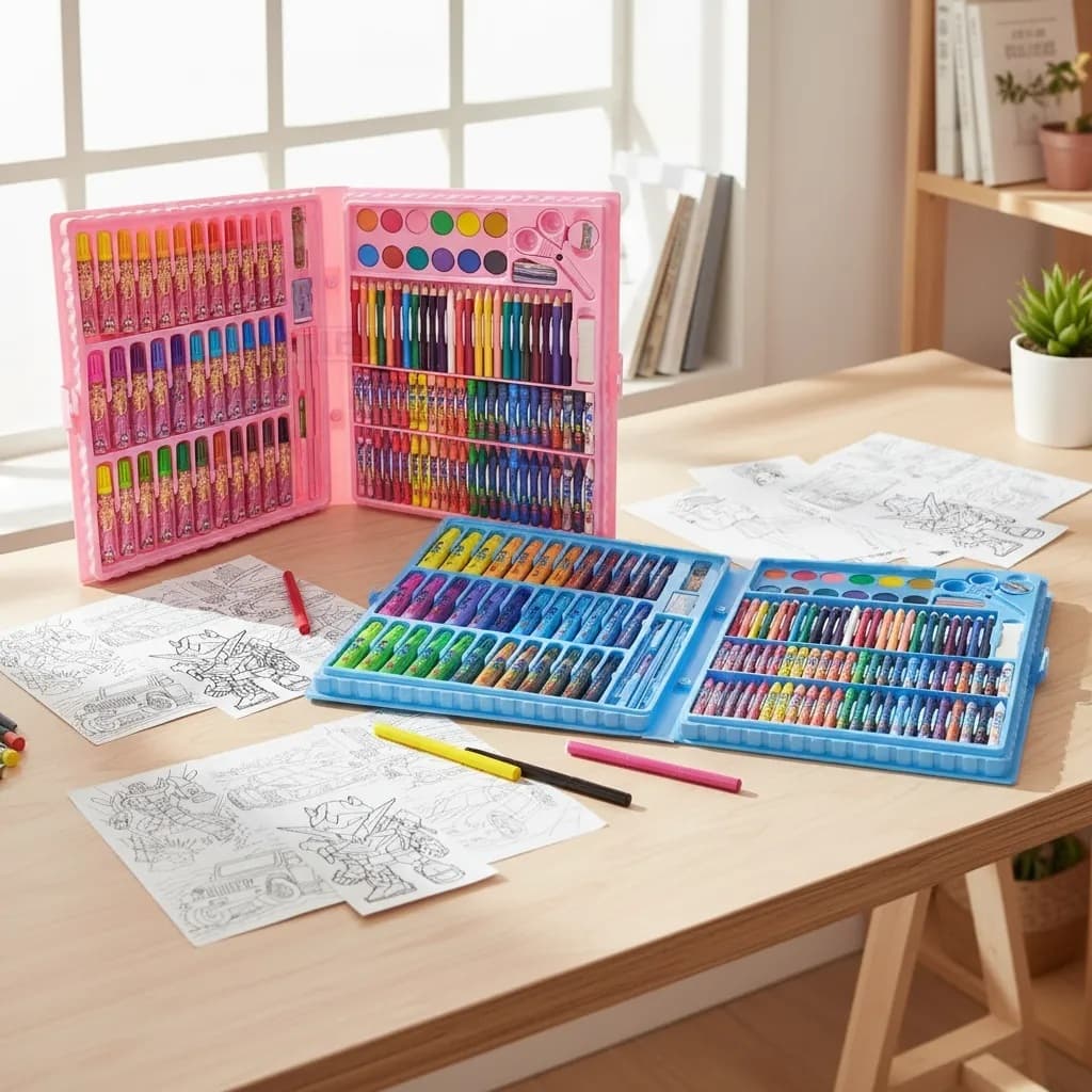 Estojo Maleta Case de Pintura Aquarela Desenhos Kit Escolar Infantil 166 peças Completo Envio Super Rápido