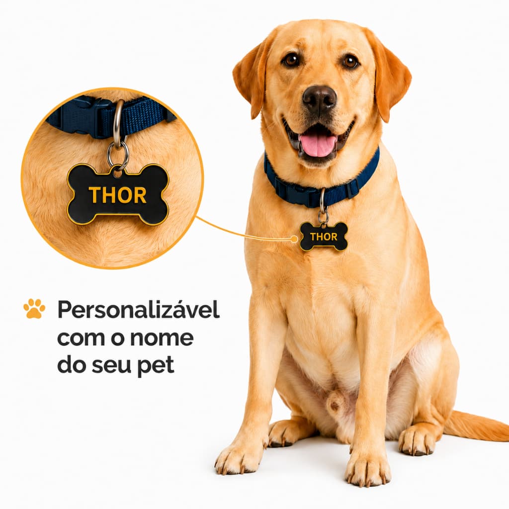 Plaquinha de Identificação Pet Personalizada com Nome | Tag para Coleira de Cachorro