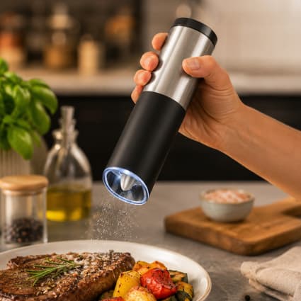 Triturador Moedor Moinho De Sal Grosso Pimenta Temperos Condimentos Automático Com Ajuste de MoagemPilhas Aço Inox