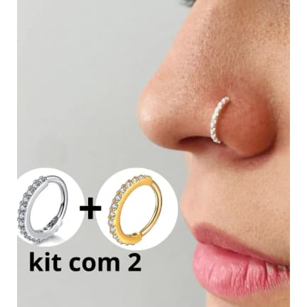 Kit 2unis Piercing Nariz Cartilagem Argola Cravejado Strass 6mm/8mm/10mm