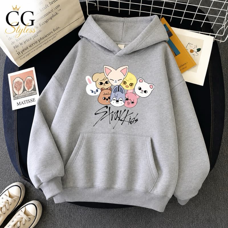 Moletom infantil Flanelado Com Capuz Bolso Casaco Algodão Stray Kids Tendência Confortável Feminino Unissex