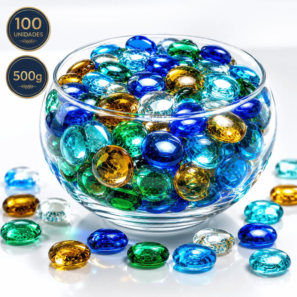Kit Pedras Decorativas Gema de Vidro 250g Para Decoração Vaso Aquario Lago Artesanato e Festa