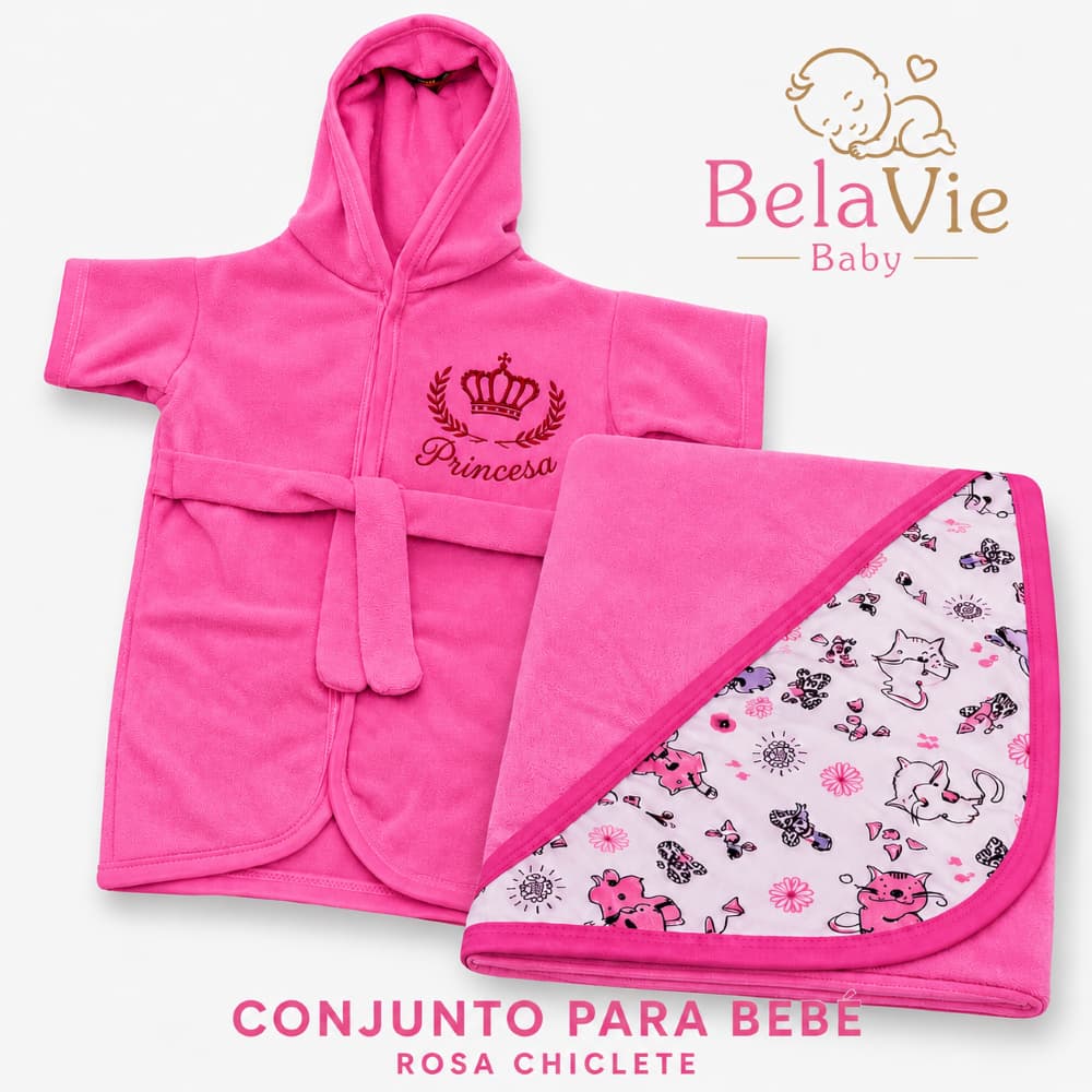 Kit Banho Bebê RN Completo Roupão Bordado + Toalha de Desenho Fofo com Capuz (Menino ou Menina)