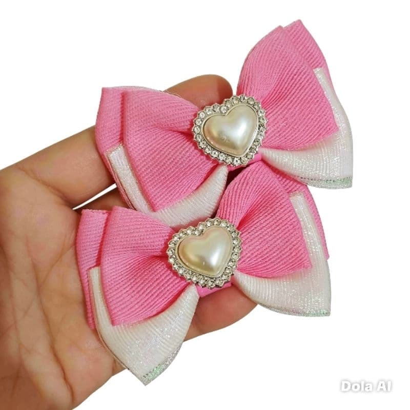 Laço Cabelo Menina Parzinho Rosa Com apliques luxo  Bico de Pato Acessório Infantil