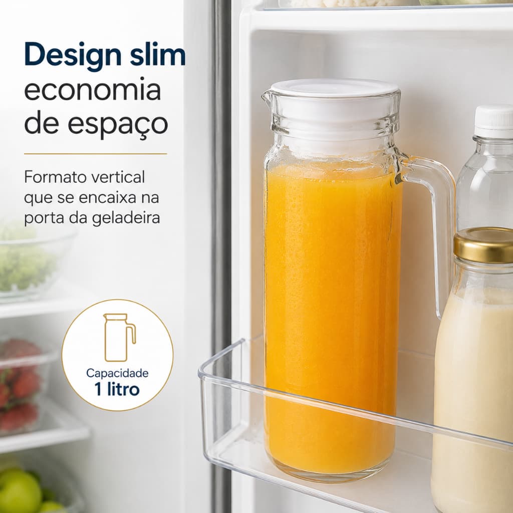 Jarra De Vidro Redonda Clean 1 Litro Com Tampa Para Suco Água Chá Gelado Geladeira Mesa Posta