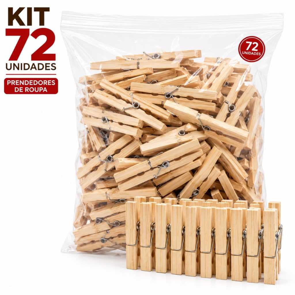KIT 72 Unidade Prendedor de Roupa Madeira Betthavale Mola Aço Galvanizado Grampo  Resistente Prático
