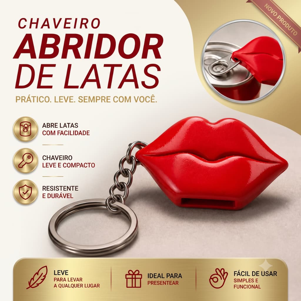 Chaveiro Abridor de Latas Lábios Boca Vermelha Criativo Em PLA Premium Multiuso Prático e Estiloso