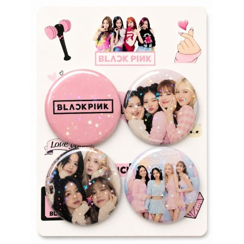 Bottons BLACKPINK 4,4cm | Metal | Jisoo Jennie Rosé Lisa | K-pop | Blink, Acessório para Mochila, Bolsa e Jaqueta