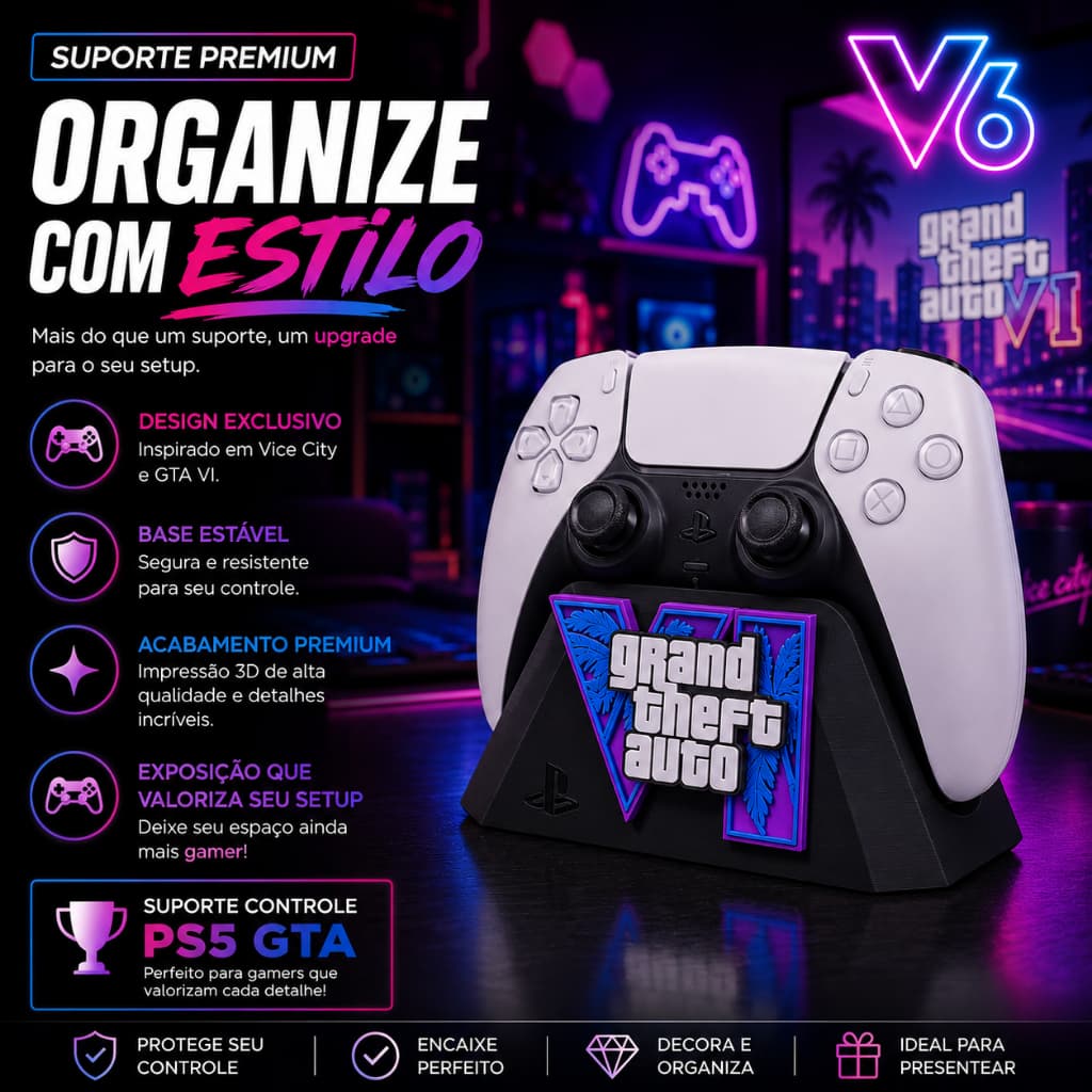 Suporte GTA VI Para Controle PS5 Gamer Decorativo
