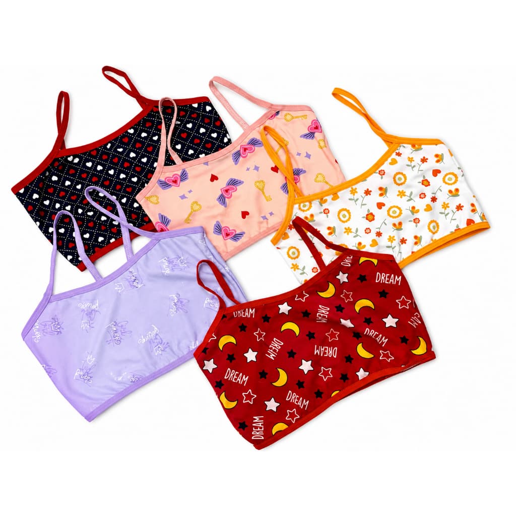 Kit 5 Top Sutiã Infantil Menina Moça  liso e Estampado