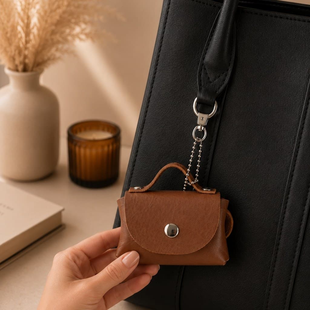 Charm Bag Bolsinha Chaveiro Feminino Mini Bolsa Pingente Couro Sintético Montana Artesanal