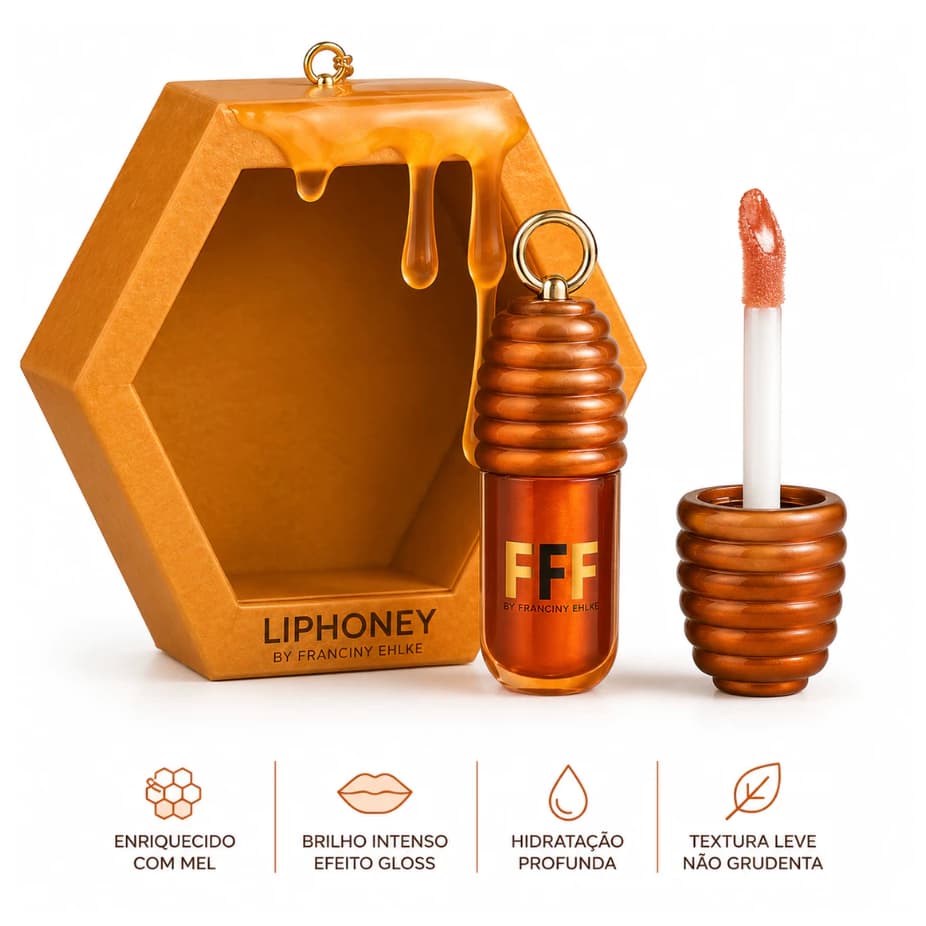 LIPHONEY Gloss Labial Hidratante com Efeito Glow, Brilho Natural, Mel, Óleo Labial Portátil
