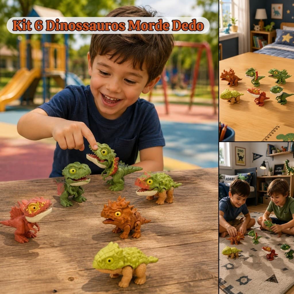 6 Brinquedo Dinossauro Morde Dedo Sensorial Sortidos Infantil Mini Colecionável