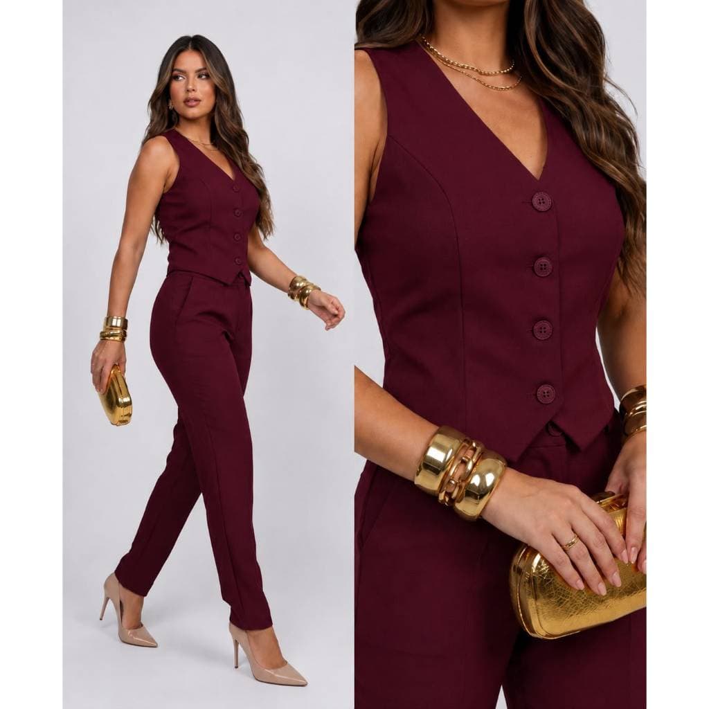Conjunto Feminino Alfaiataria 2 peças Colete + Calça Modelagem Moderna e elegante Festa Trabalho
