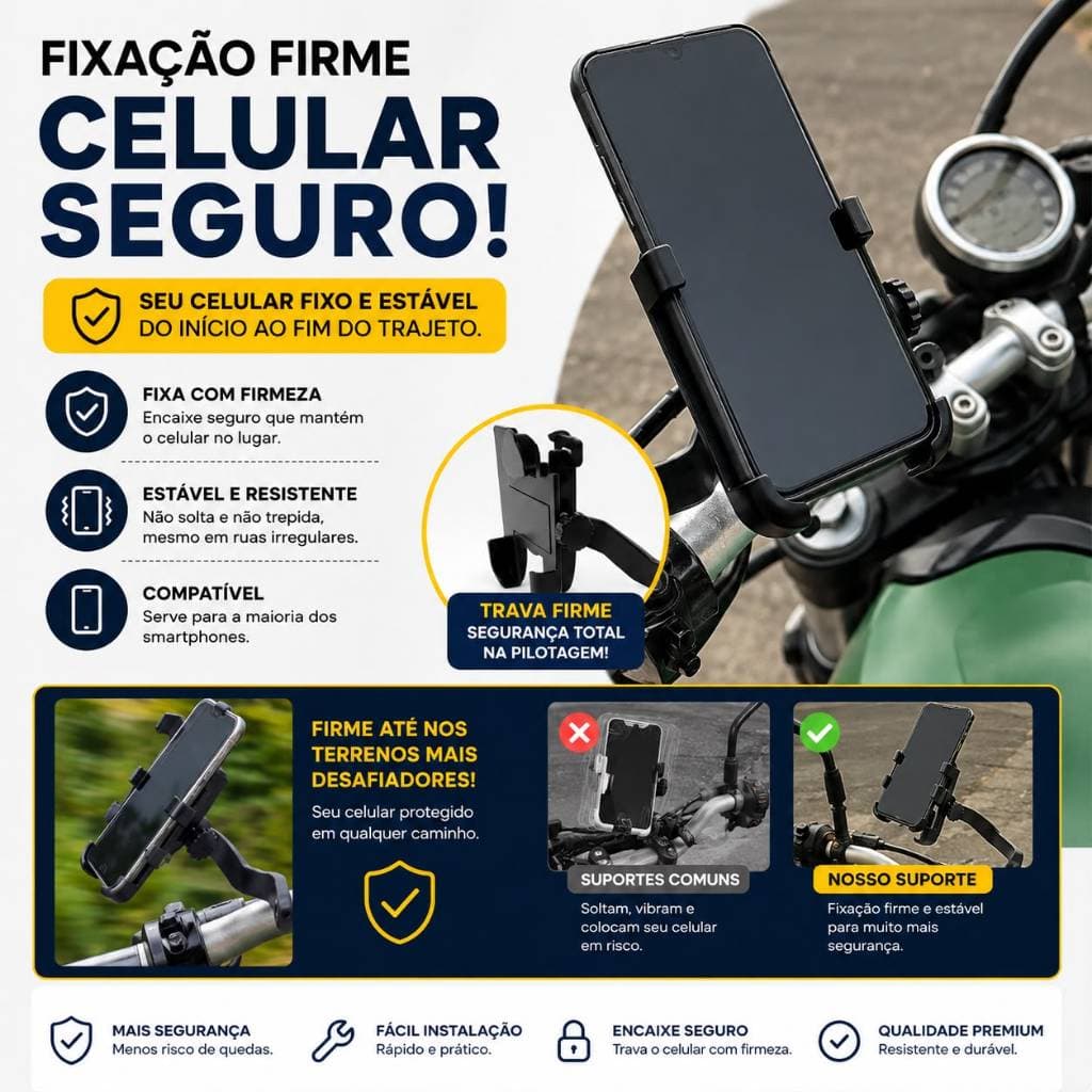 Suporte Universal para Celular de Moto em Retrovisor com Fixação Firme