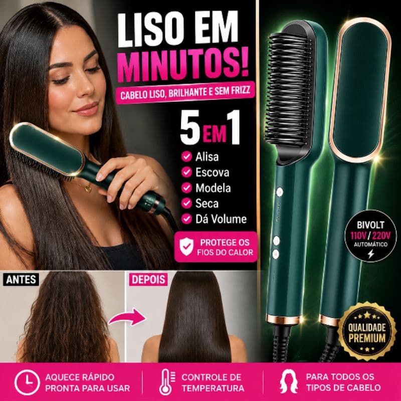 Escova Alisadora 5 em 1 Profissional Lisséa Pro 5X | Íons Negativos | Bivolt 110V/220V | Alisa, Seca, Modela