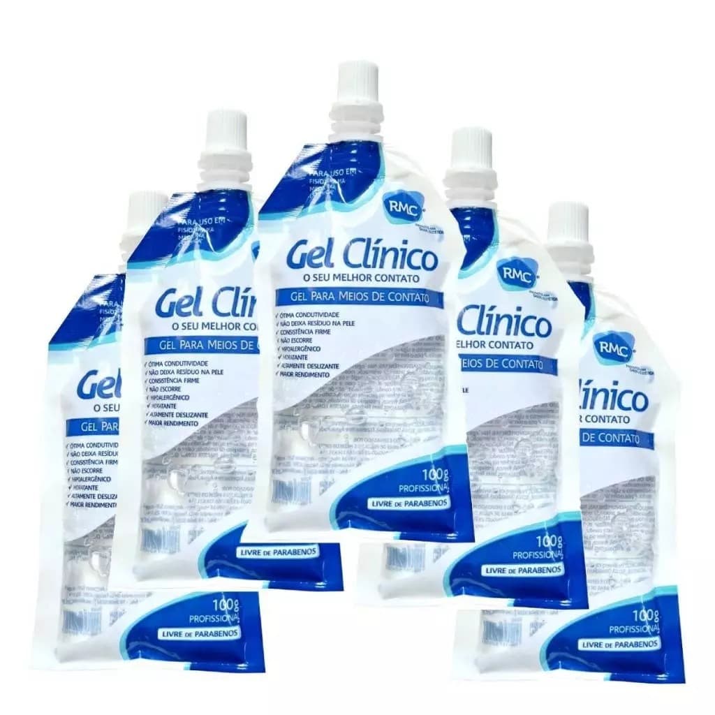 Kit 5x Gel Condutor para Ultrassom Incolor 100mL Bag para Lip e Laser RMC