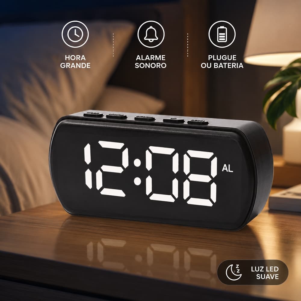 Relógio Despertador Digital De Mesa Inteligente Despertador USB Com Calendário E Termômetro