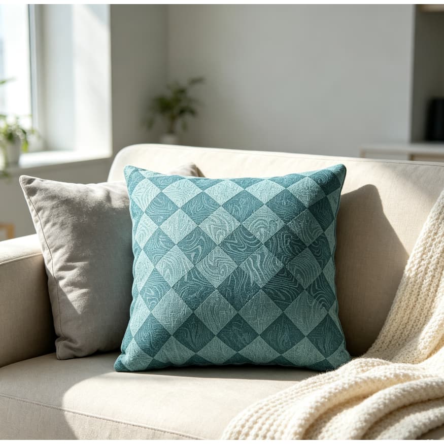 Almofada Xadrez Texturizado Quadrada Aconchegante, 3 Opções de Cor, Decoração Elegante para Sofá e Cama, Tecido Macio