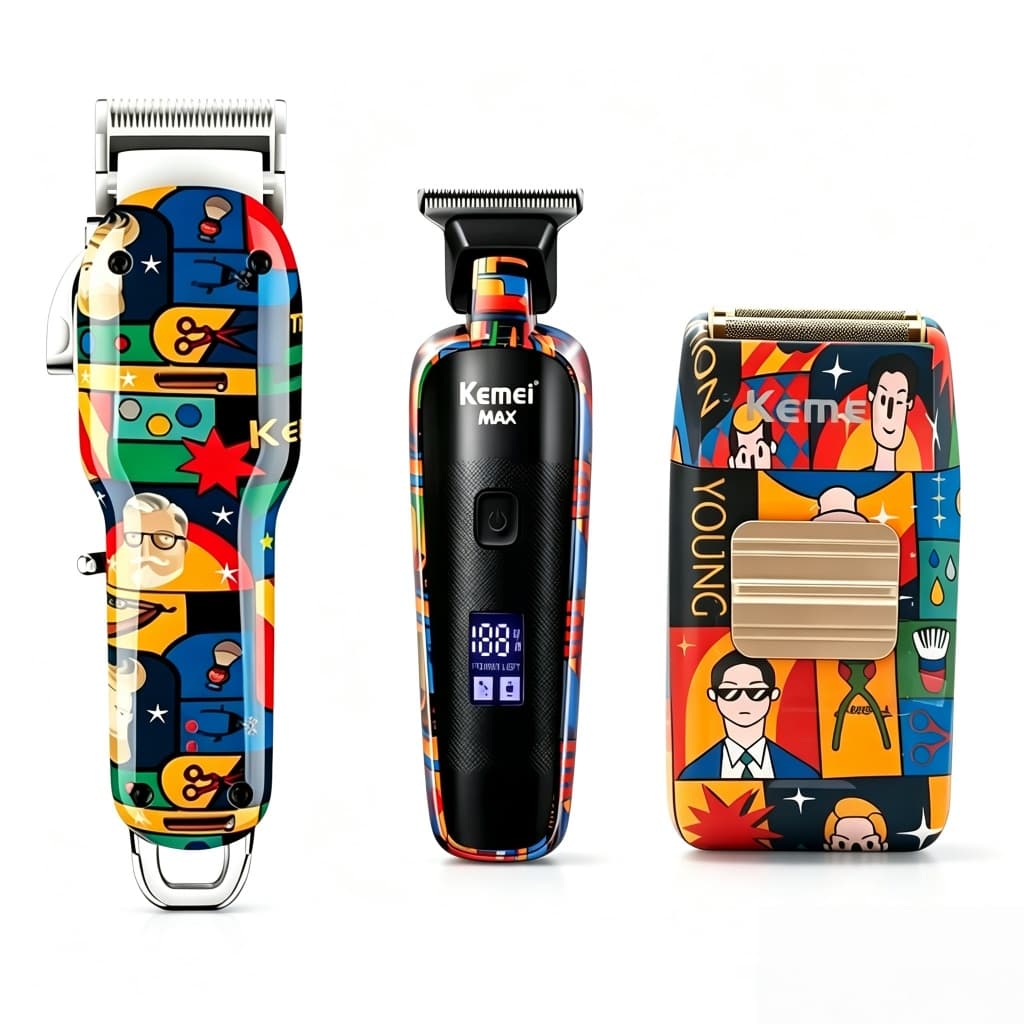 Combo PRO Original Kemei Maquina de Cortar Cabelo KM-MAX-2092 Acabamento KM-MAX-5090 Shaver KM-1102H