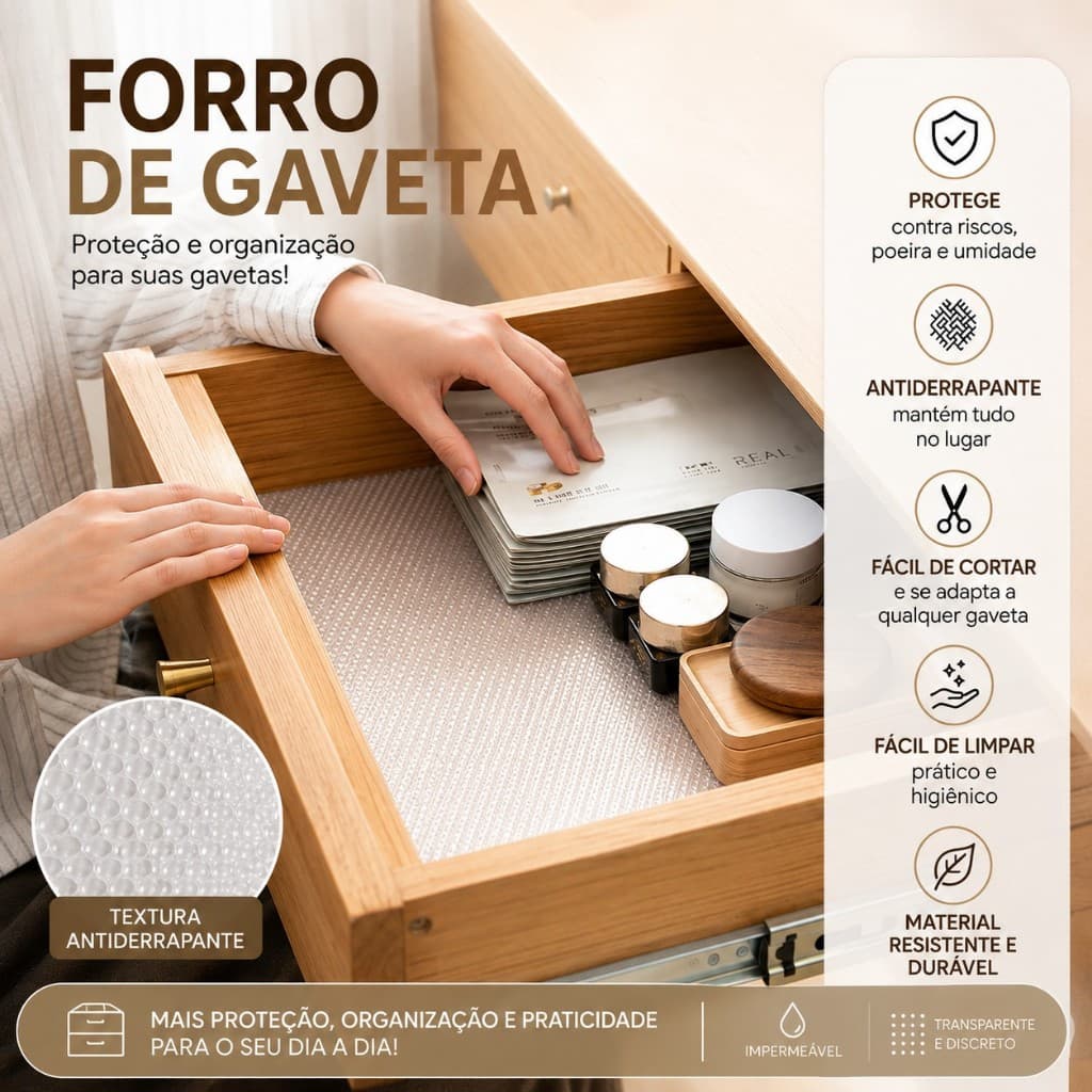 Forro Impermeável de Gaveta Armários 30cmx150cm Antiderrapante Geladeira Mofo Para Cortar