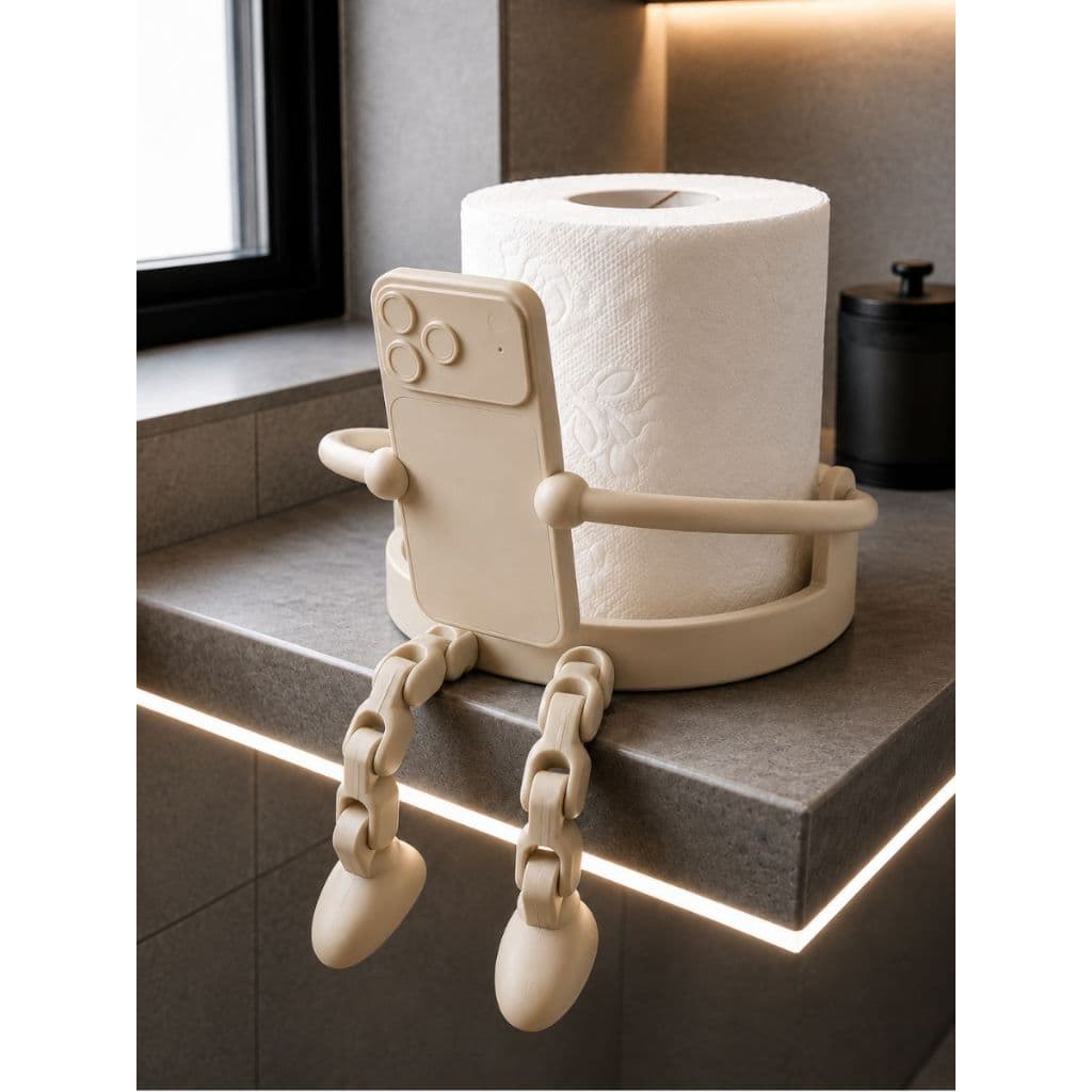 Suporte Porta Papel Higiênico com Lendo Celular Com Pernas Articuladas Decorativo Moderno