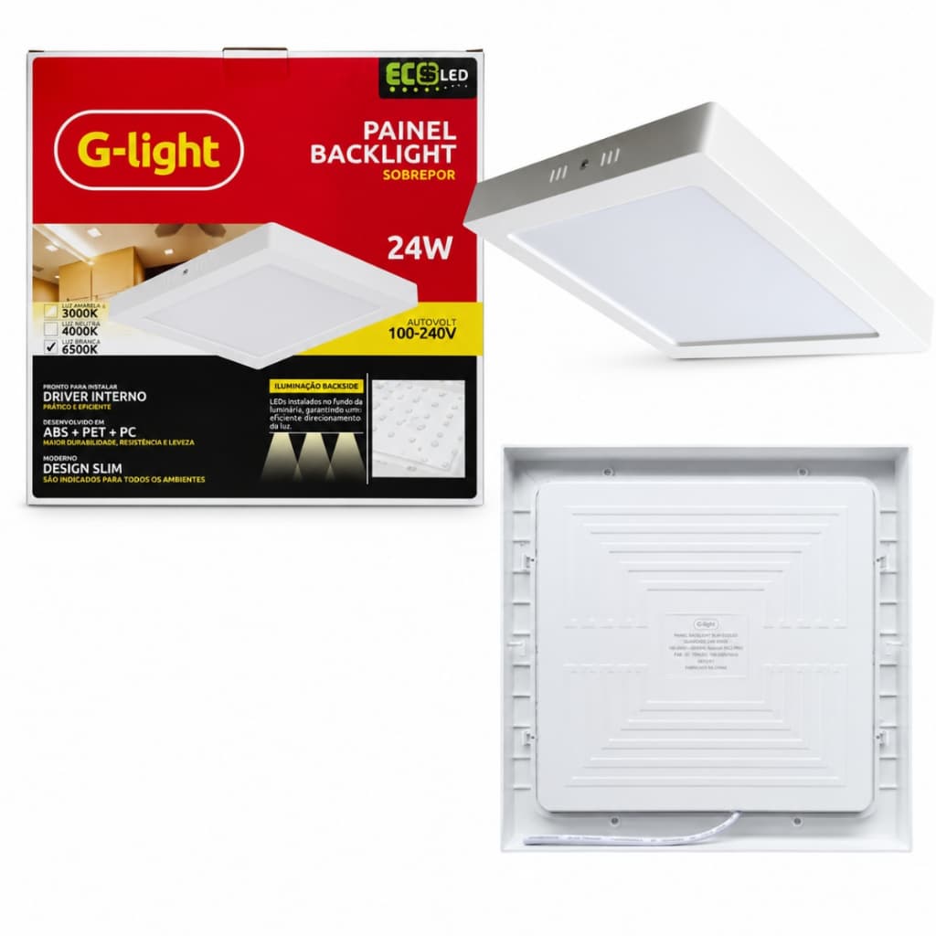 Painel Slim Ecoled Quadrado Sobrepor 24w 6500k 120 G-light