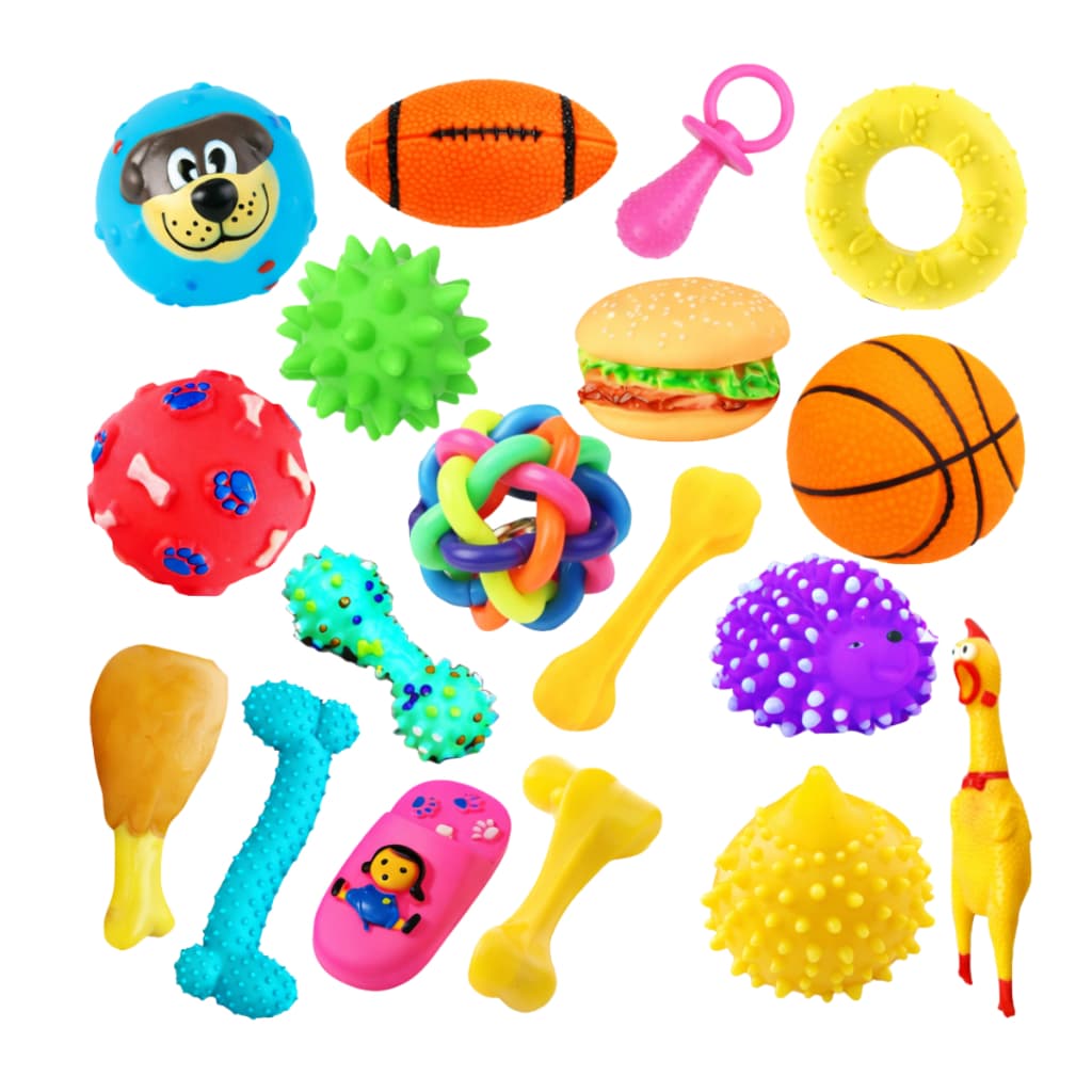 Kit Diversão 6 Brinquedos Sortidos Vinil para Cachorro Filhote Mordedor Atóxico Pet Resistente