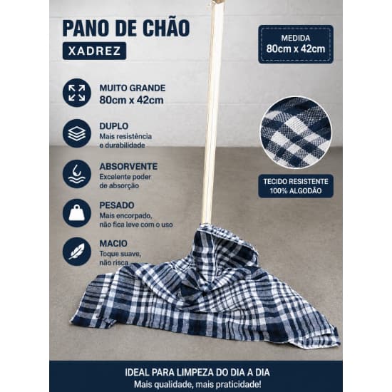 10 Pano de chão xadrez Extra Grande pano de limpeza 80x42