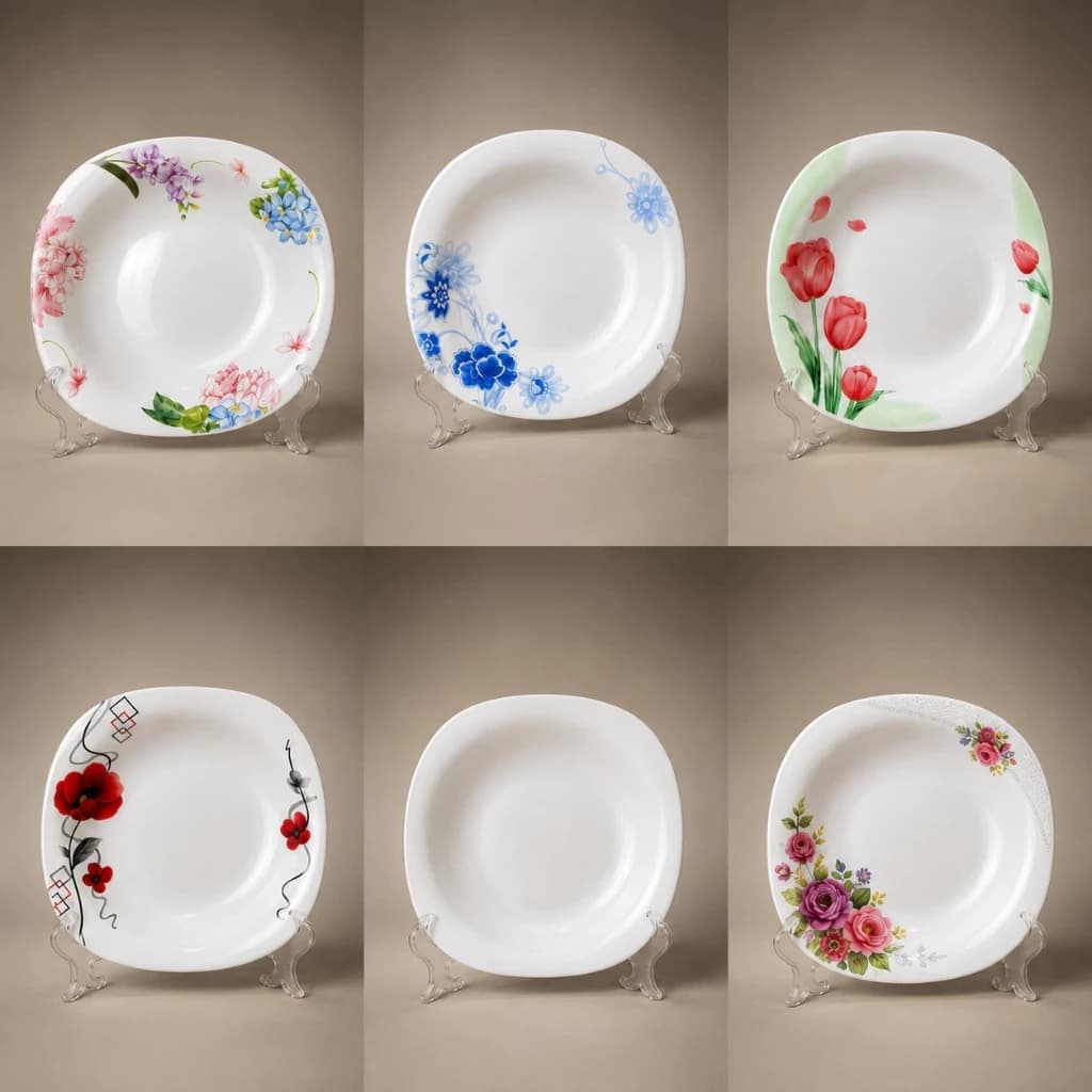 Jogo De 6 Pratos Fundos Opaline Quadrados Para Jantar Resistentes Estampas Elegante
