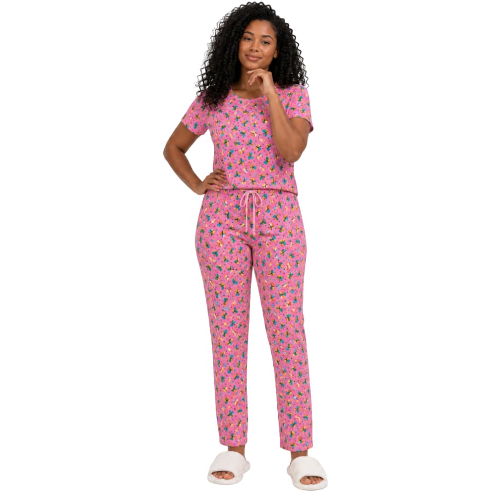 Pijama Feminino Longo Estampado Suede Premium Manga Curta Calça Longa Confortável