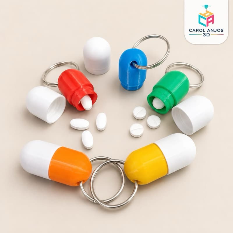[O MAIS BARATO+ENVIO RÁPIDO!] Chaveiro Porta Comprimido / Remédio / Medicamento / Cápsula - 3D