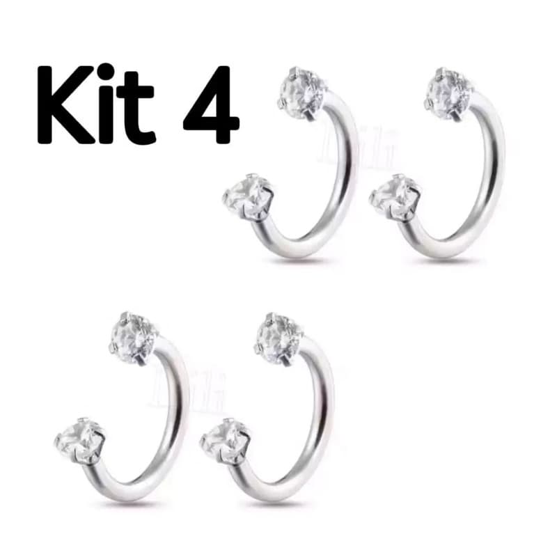kit 4UNIS Piercing Para tragus/lábio/ Cartilagem helix Brinco com 2 Zircônia
