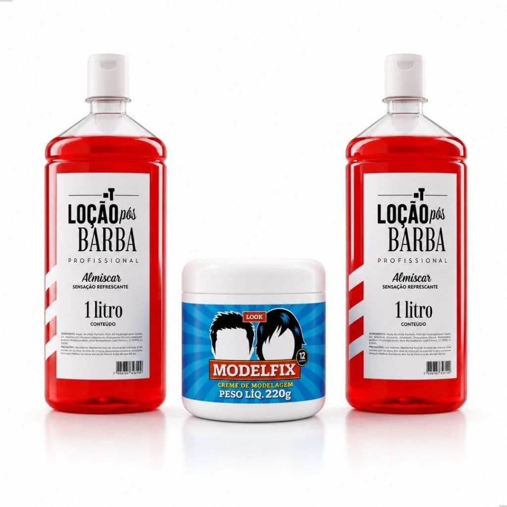 Kits 2 Loções Almíscar 1 Creme Modelador FixModell Original Profissional Masculino Cabelo Barba