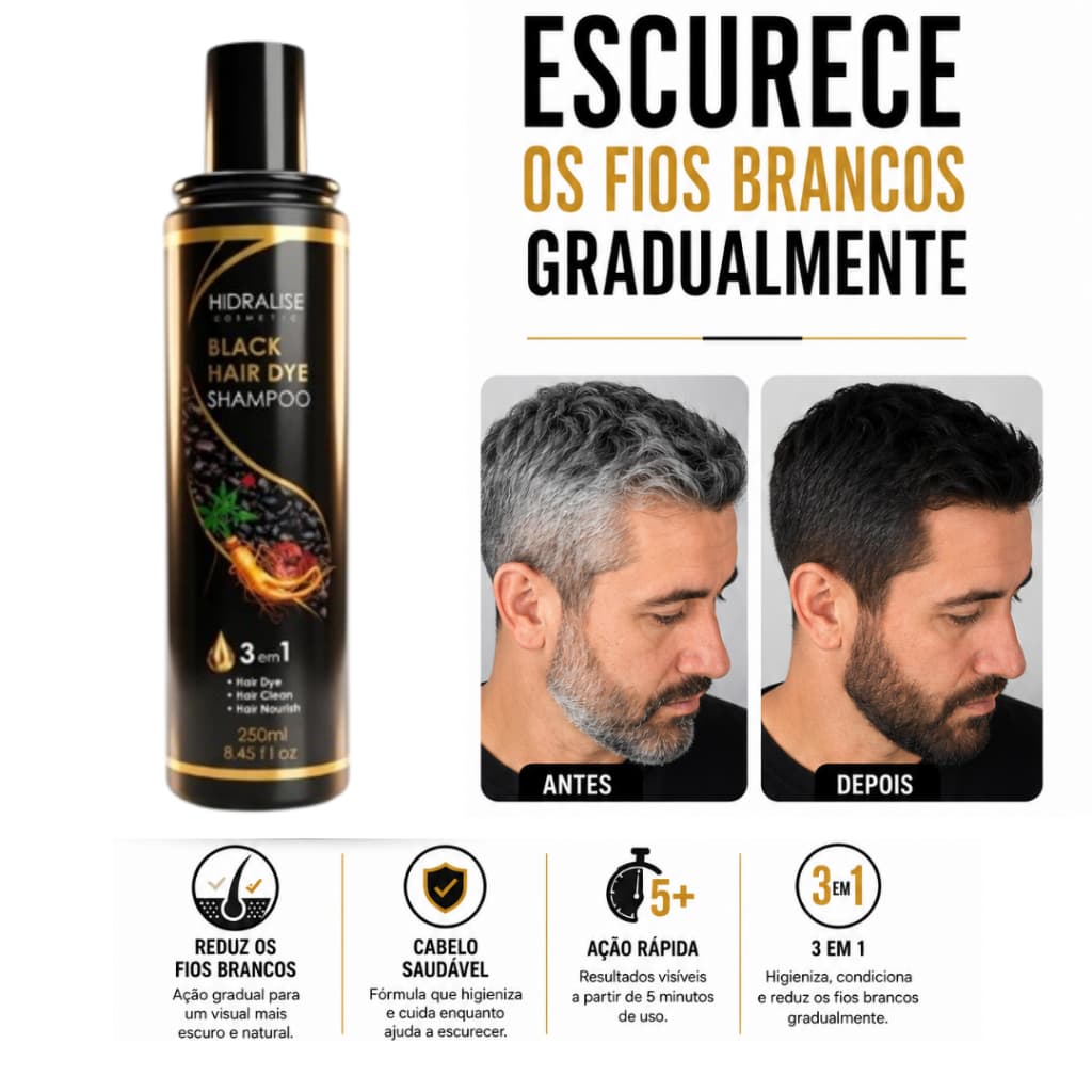 Shampoo para Escurecer Cabelos e Barba Efeito Natural e Gradual Sem Tintura Pinta Cabelo Branco