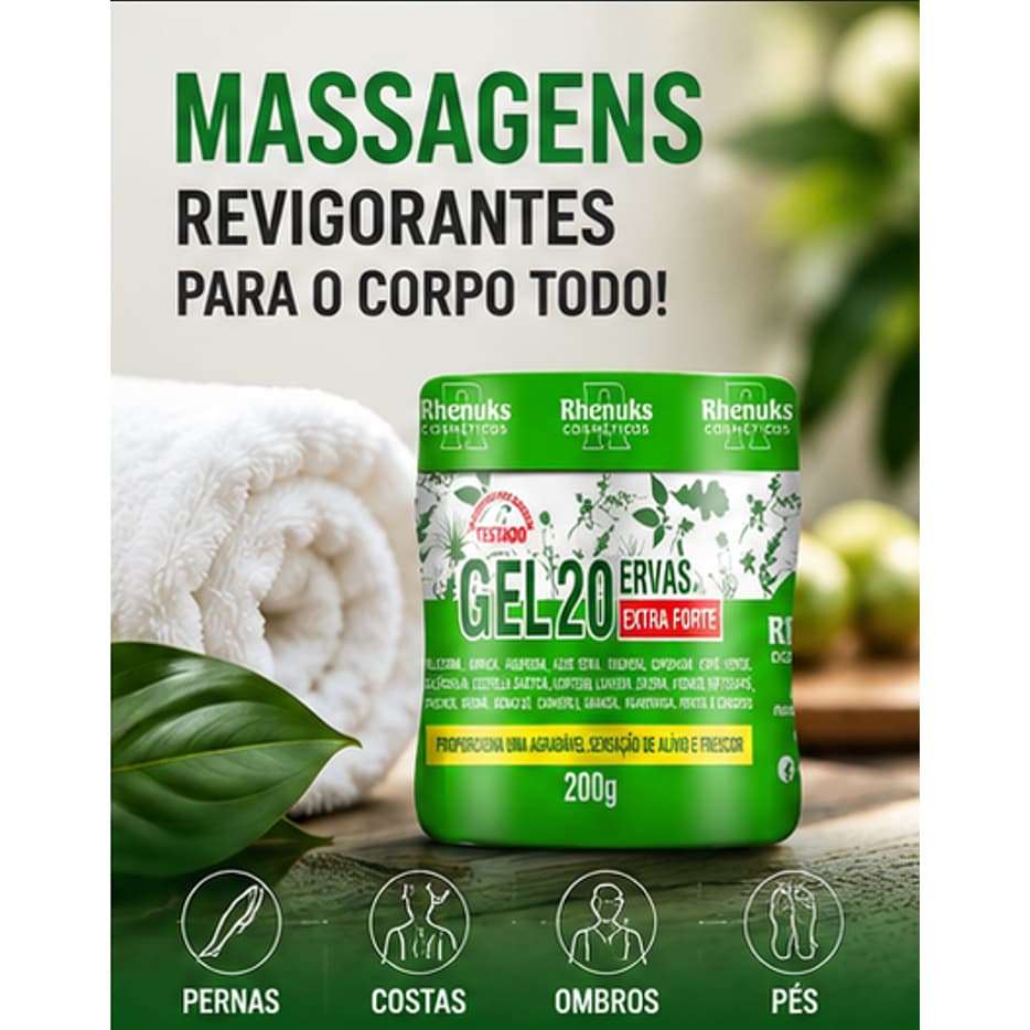 Gel Massageador 20 Ervas Extra Forte Rhenuks 200g Refrescante Corporal