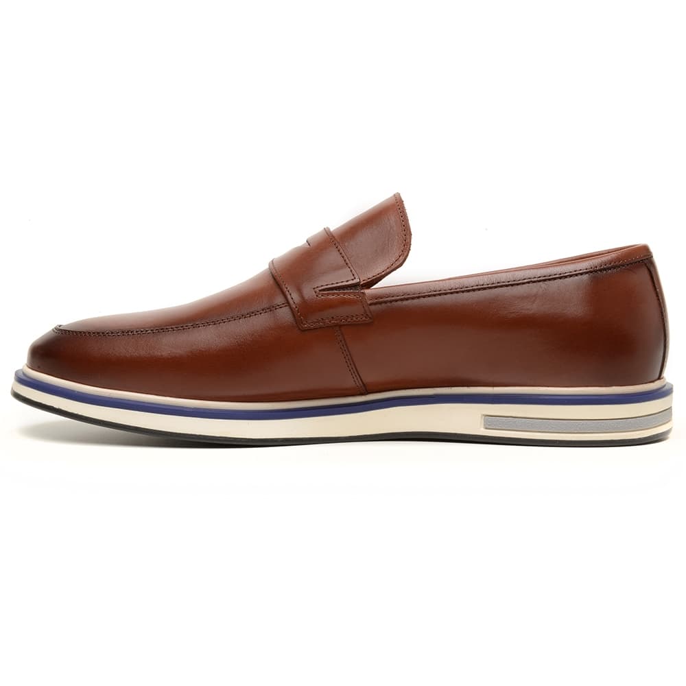 Sapatênis Masculino em Couro Mocassim Estiloso Elegante Confortável Caramelo Leve Solado em Borracha Detalhada
