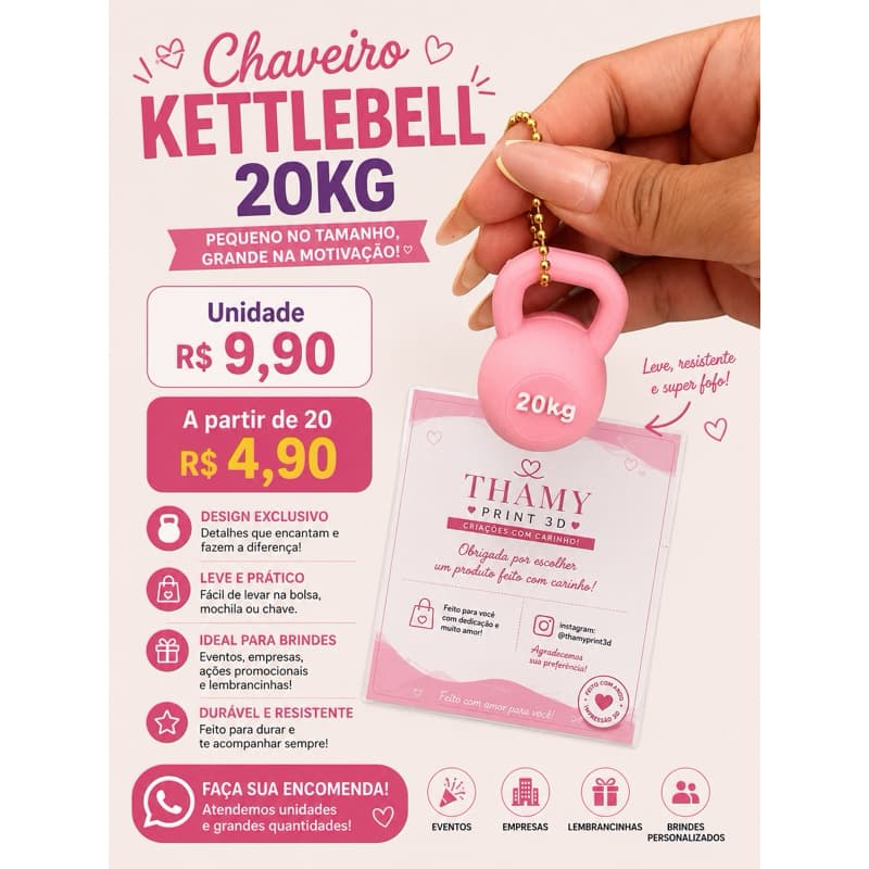 ⸻  Chaveiro   kettlebell Academia 3D – Presente para Quem Ama Musculação