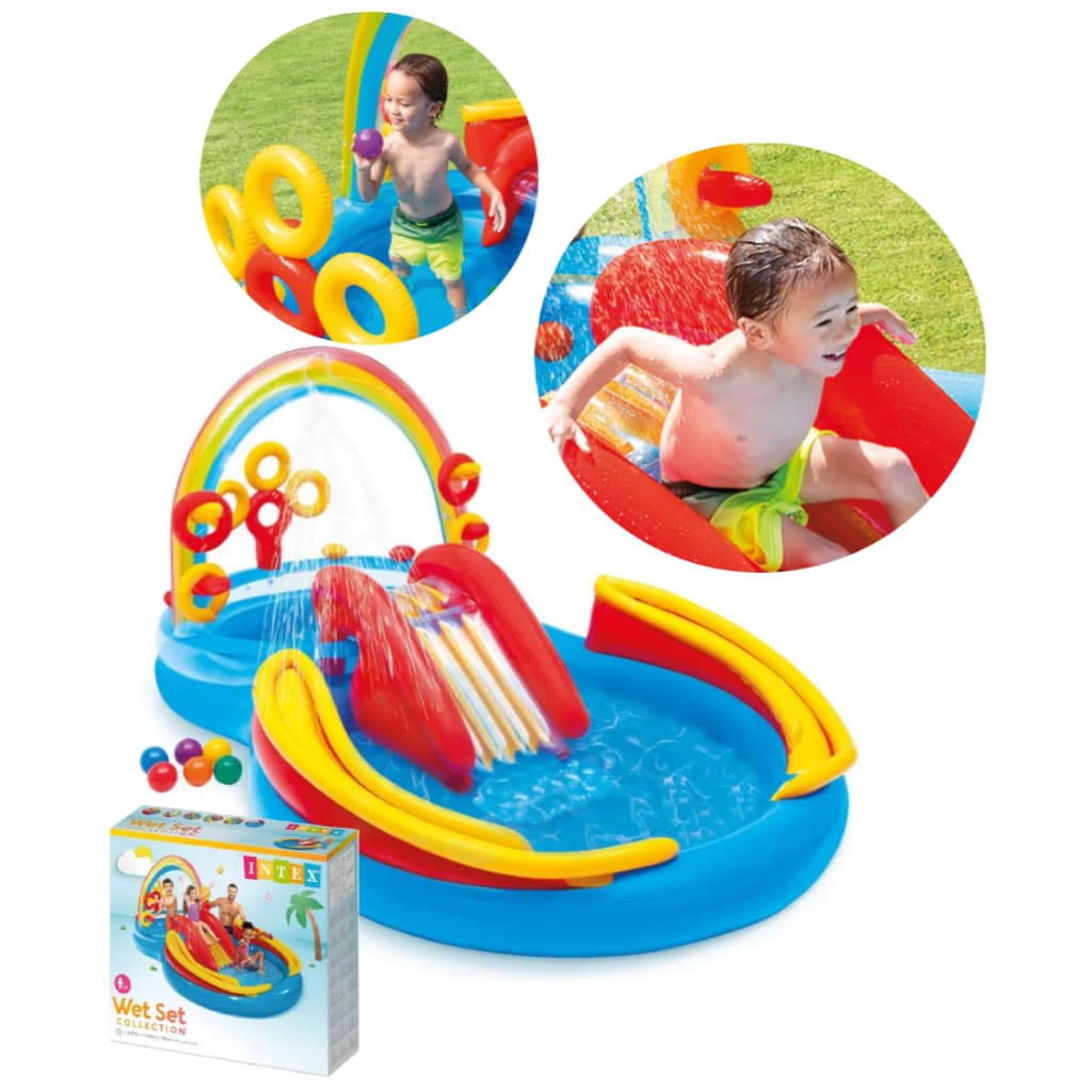 Piscina Playground Inflável Arco Íris com Escorregador e Jatos d’Água - Intex 57453NP