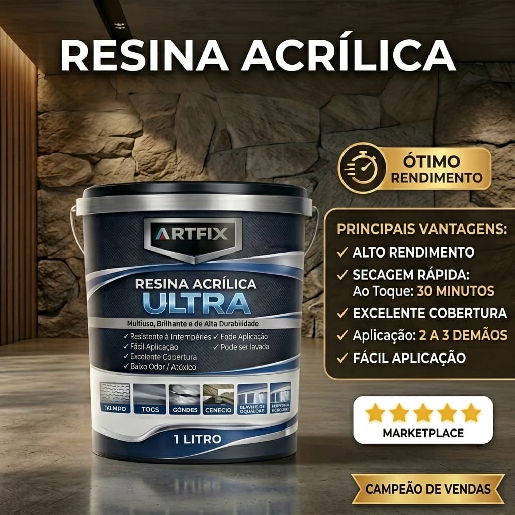 QUEIMA DE ESTOQUE - Kit Resina Acrílica Incolor 1 Litro Impermeável e Brilhante a Base Água