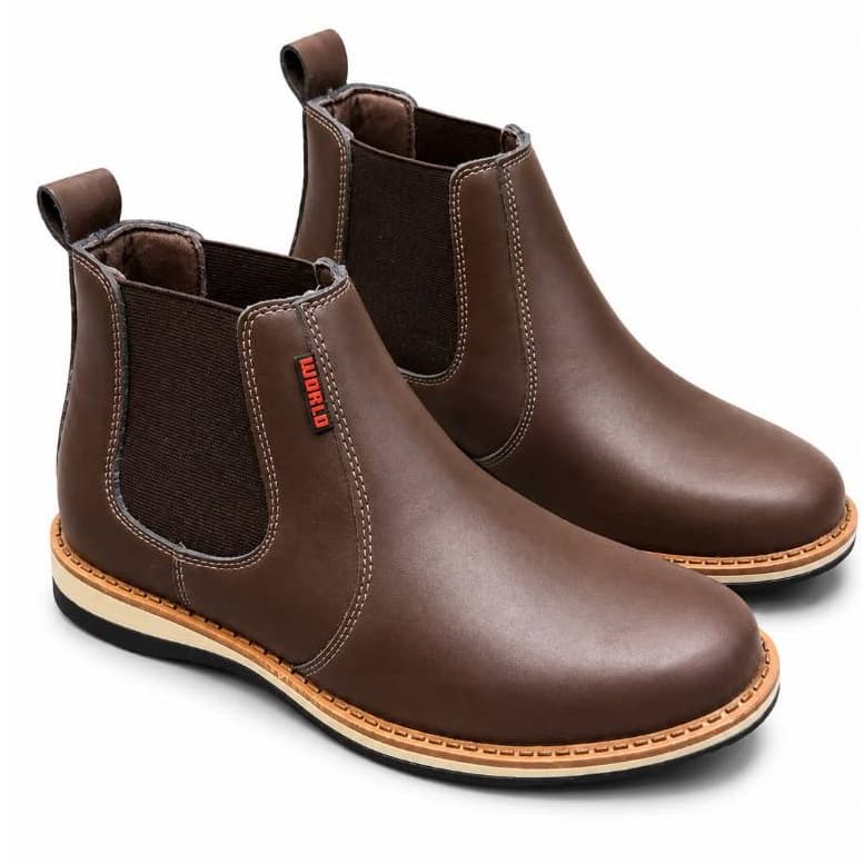 Botina Casual Masculina Couro Chelsea Bota Confortável Solado Resistente Alta Qualidade Costurada Elástico